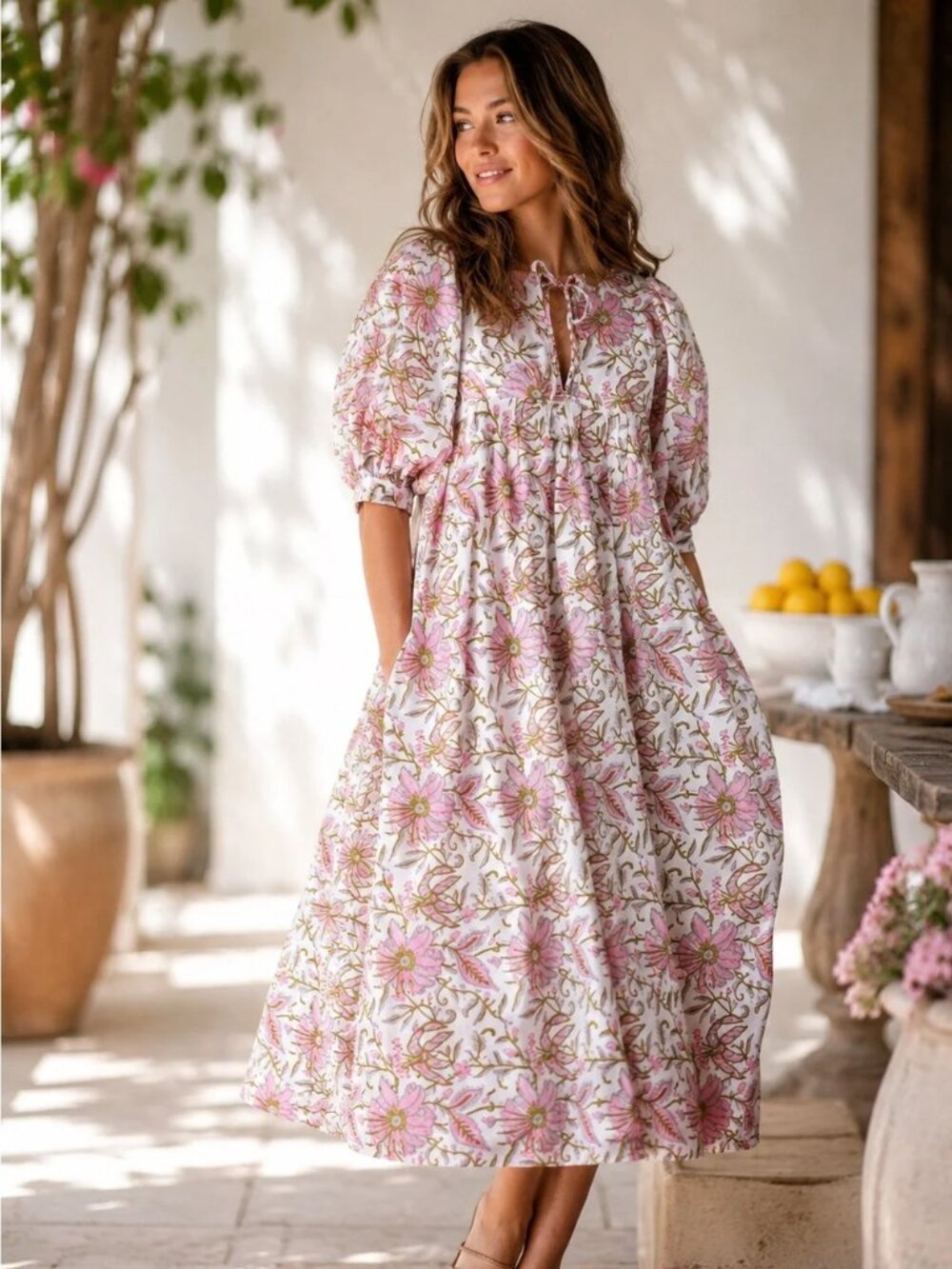 MILLE Saffron Midi Dress Pink Lily SZ XS Feminine Flowy Floral Cottagecore